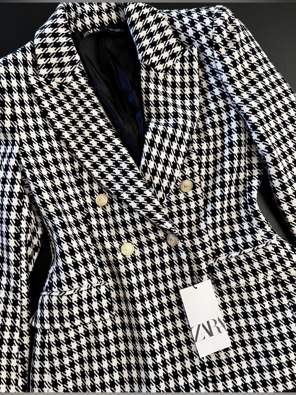 Zara Black and White Houndstooth Double-Breasted Blazer - Picture 6 of 7